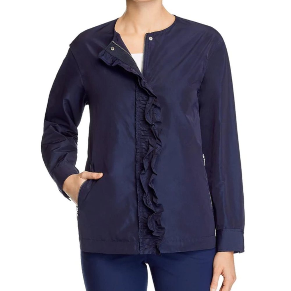 LAFAYETTE 148 navy blue Arlo ruffled tech jacket